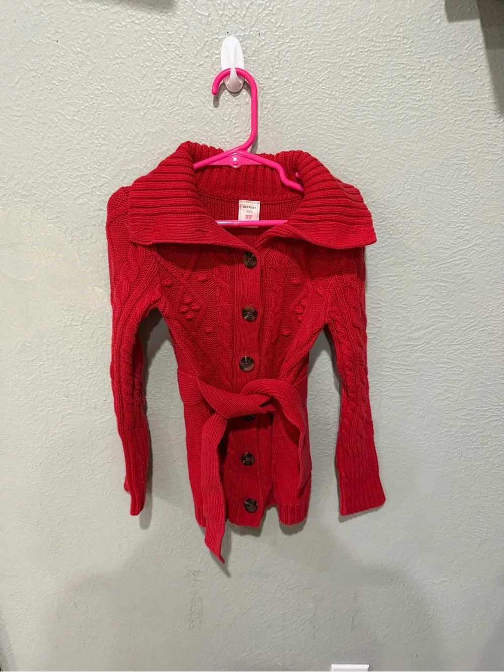 Old Navy Girls' Bright Red Cable Knit Button Cardigan with Tie Vintage Y2K
